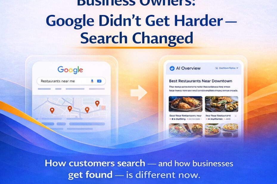 Graphic explaining how customer search behavior has changed and how Laurel Highlands Digital helps Pittsburgh-area businesses improve Google visibility through consistent messaging, reviews, and accurate business information.
